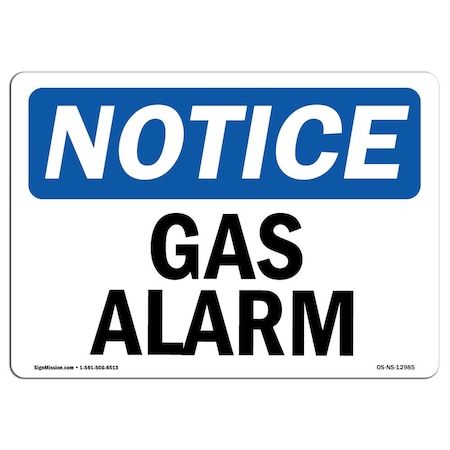 Signmission Safety Sign, OSHA Notice, 18" Height, 24" Width, Rigid Plastic, Gas Alarm Sign, Landscape OS-NS-P-1824-L-12985